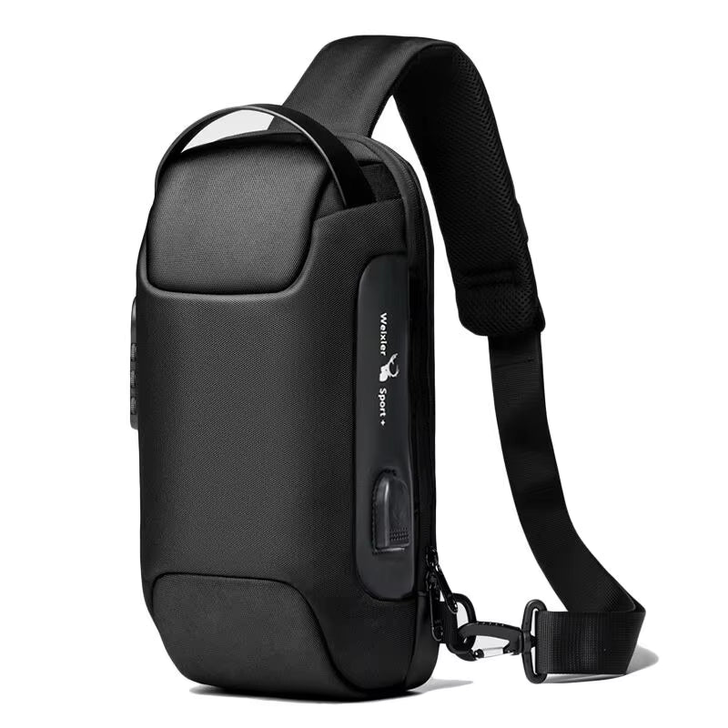 Men'S Usb Crossbody Bag Anti-Theft Shoulder Bags Waterproof Oxford Waist Bag Multifunction Short Travel Messenger Chest Pack