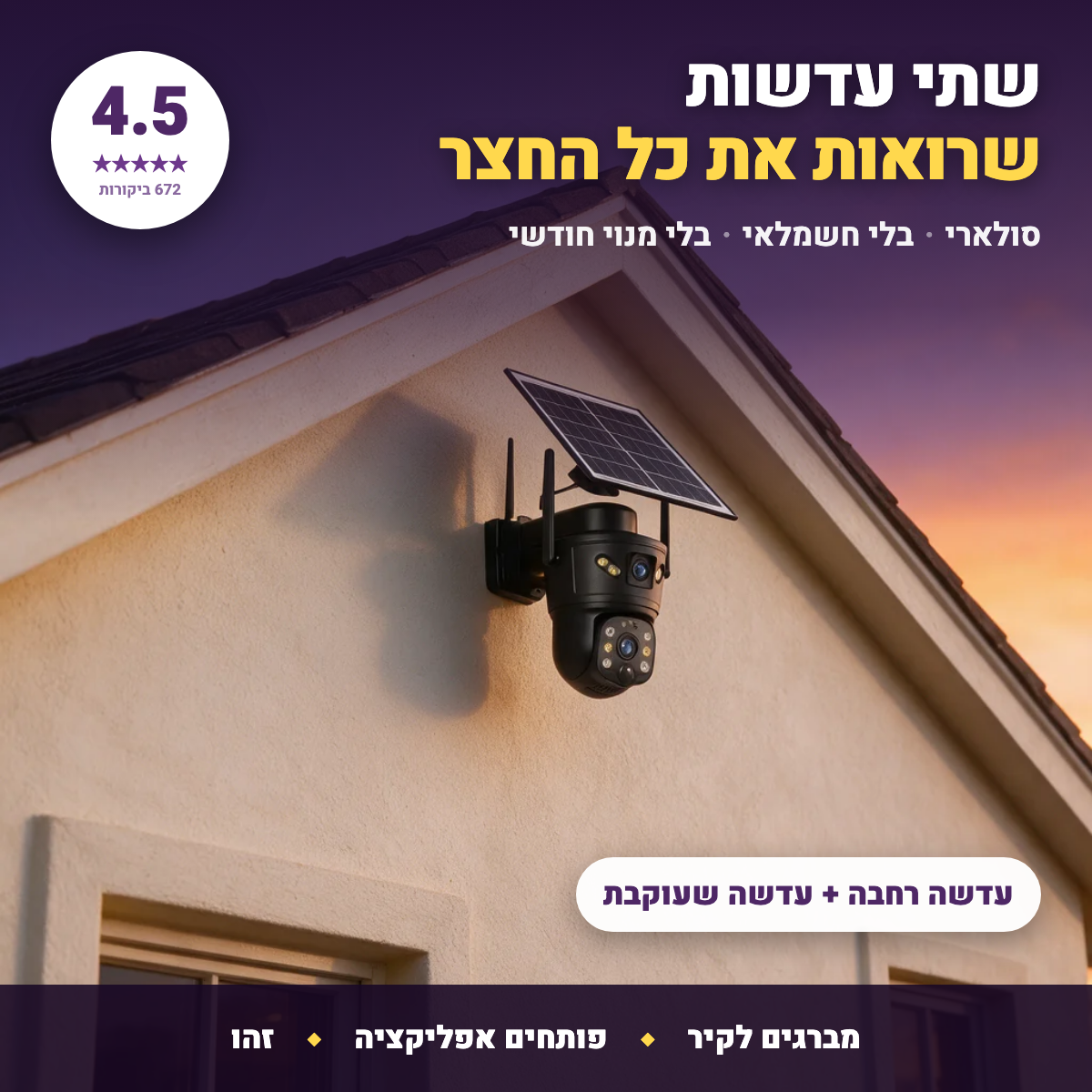 מצלמת אבטחה סולארית דו-עדשתית